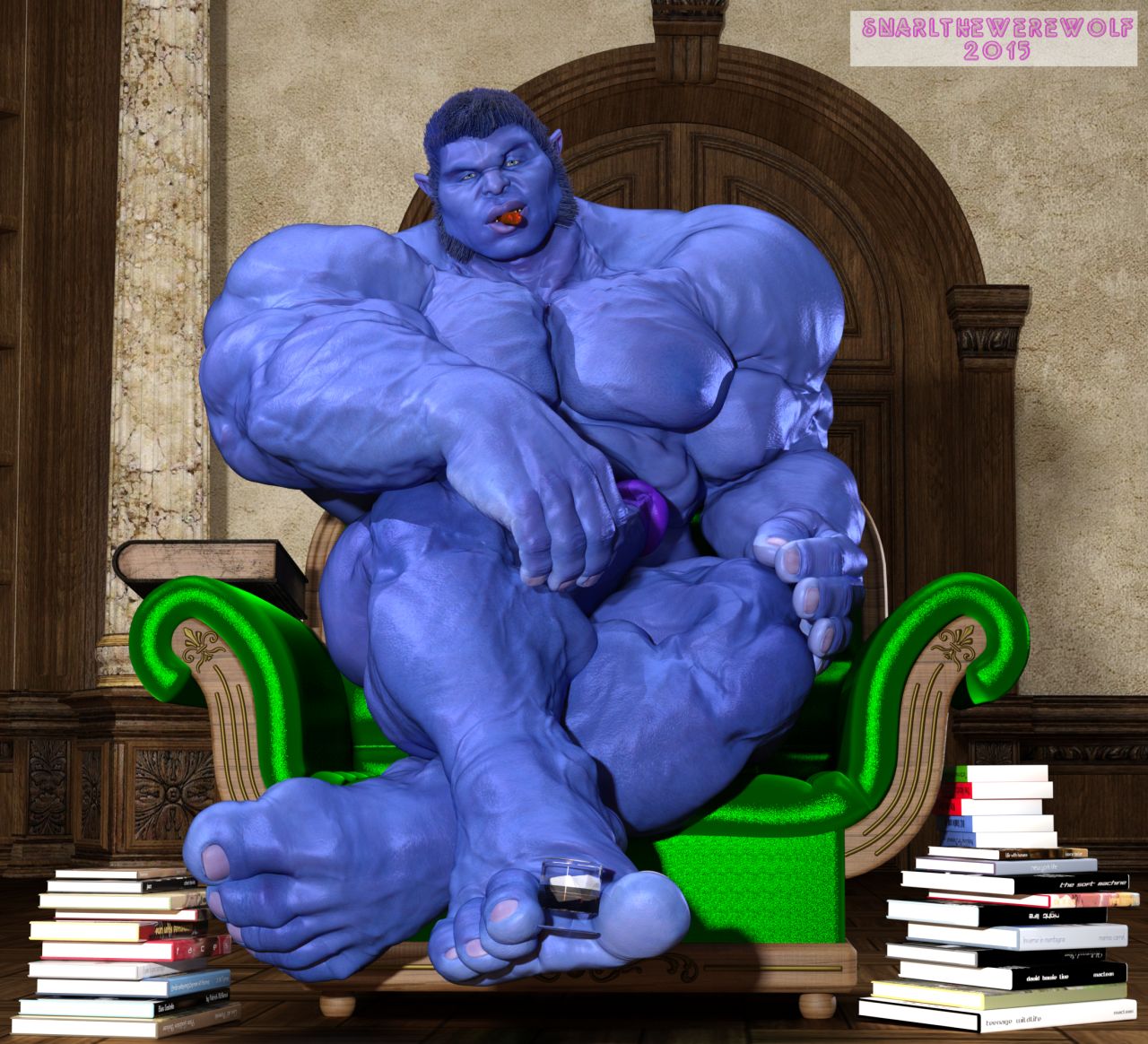 3d 3d_(artwork) anthro balls bara beast_(x-men) big_penis blue_body blue_skin boner erection furry hank_mccoy male male_only marvel marvel_comics muscles muscular nude penis sitting snarlthewerewolf solo solo_male tongue_out x-men