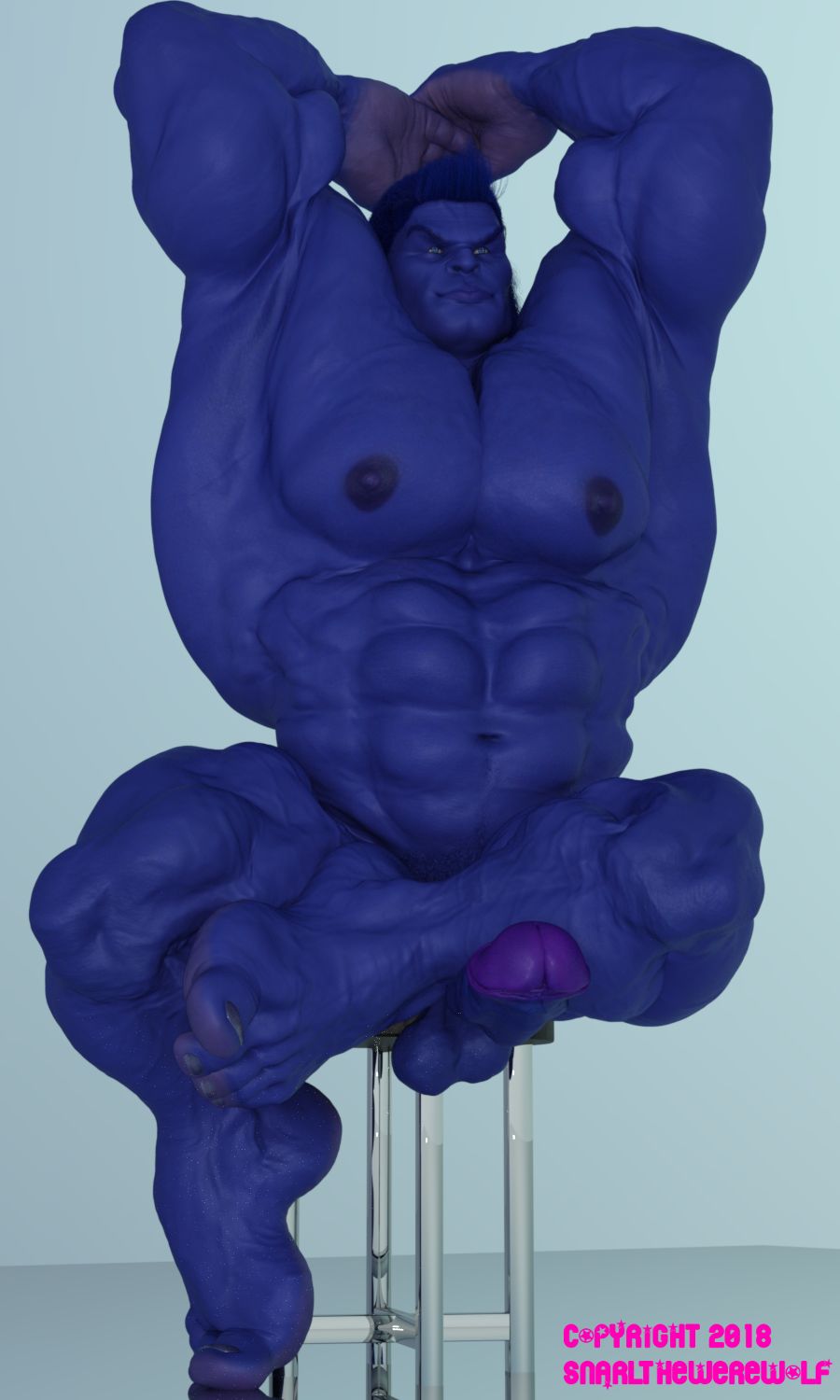 3d 3d_(artwork) anthro arms_up balls bara beast_(x-men) big_penis blue_body blue_skin blue_skinned_male boner erection furry hank_mccoy male male_only marvel marvel_comics muscles muscular nude penis sitting snarlthewerewolf solo solo_male x-men