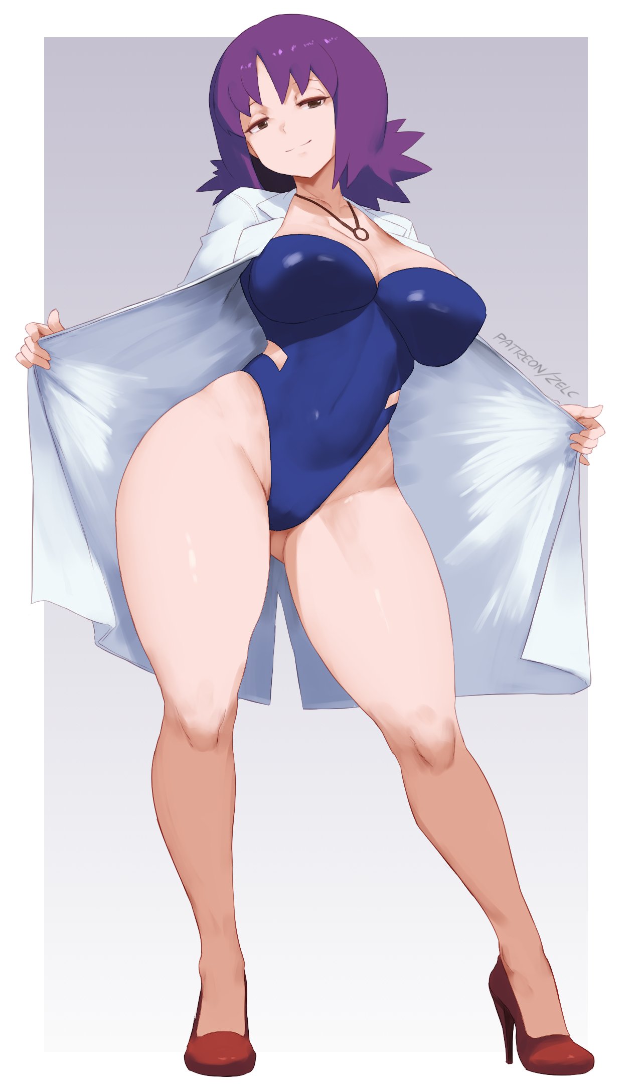 1girls, breasts, female, female focus, female only, large breasts, light skin, light-skinned female, looking at viewer, nintendo, non-nude, one-piece swimsuit, philena ivy, pokemon, posing, professor ivy (pokemon anime), sfw, solo, swimsuit, thick thighs, thighs, wide hips, zelc-face
