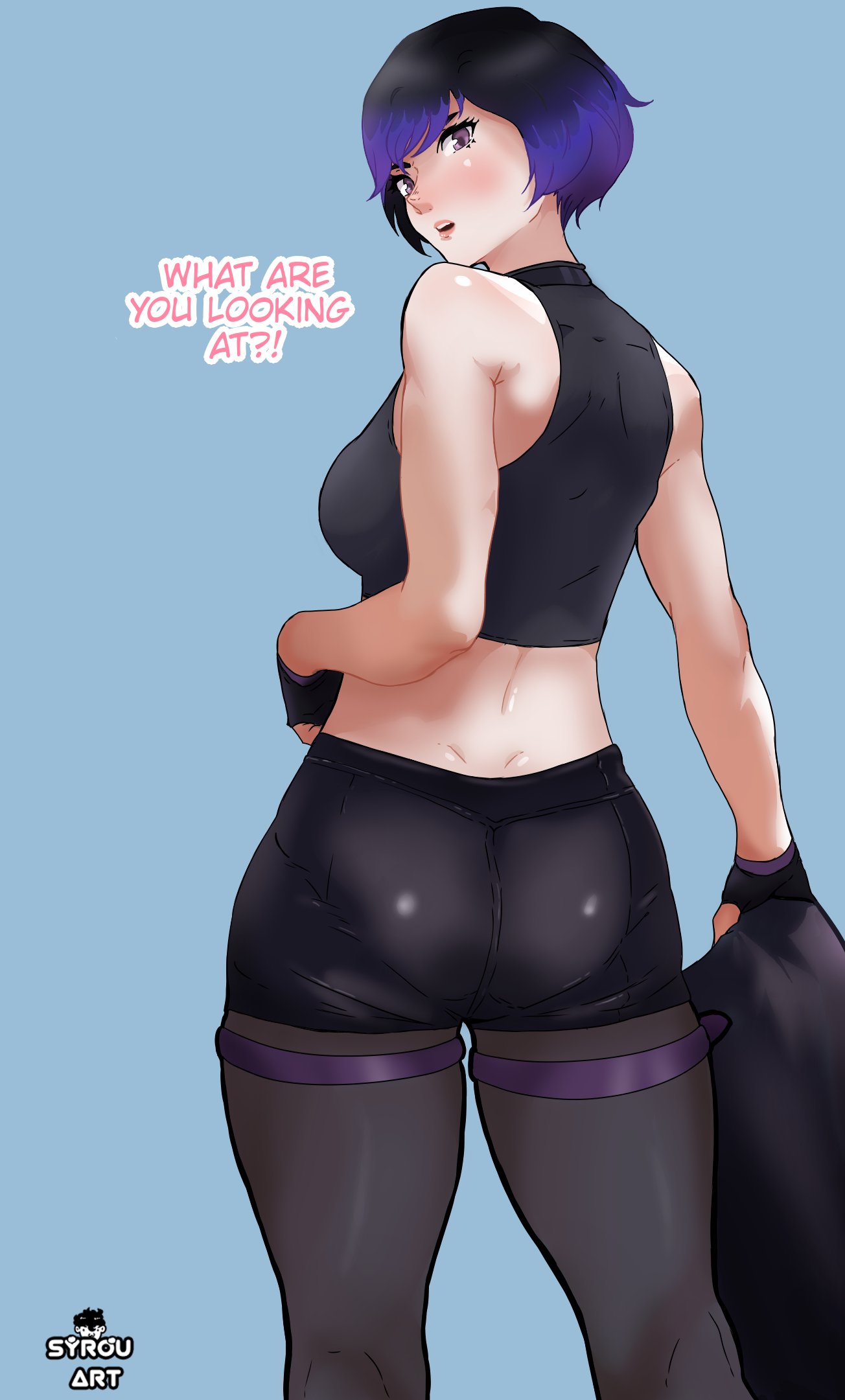 1girls, ass, bandai namco, big ass, bubble ass, bubble butt, female, female only, fully clothed, looking back, reina mishima, solo, syroureaper, talking to viewer, tekken, tekken 8, thick thighs