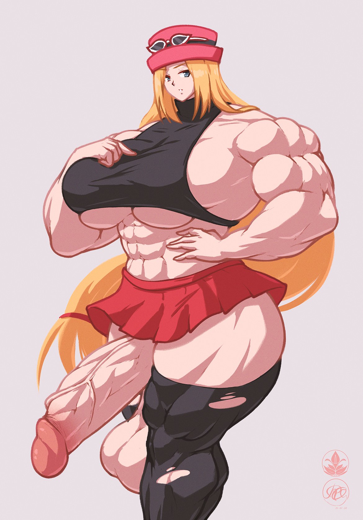 1futa abs big_balls big_penis bottomless breasts clothed clothing extreme_muscles flaccid futa_only futanari huge_breasts human hyper_muscles light-skinned_futanari light_skin long_hair mostly_clothed muscular muscular_futanari penis pokemon pokemon_xy roneesan serena_(pokemon) skirt solo standing thick_thighs twintails underboob