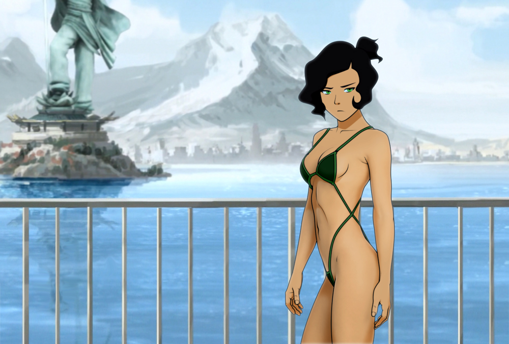 1girls aged_down anaxus armpit_crease avatar_legends earth_kingdom female public revealing_swimsuit seaside skinny skinny_female standing suyin_bei_fong swimsuit the_legend_of_korra