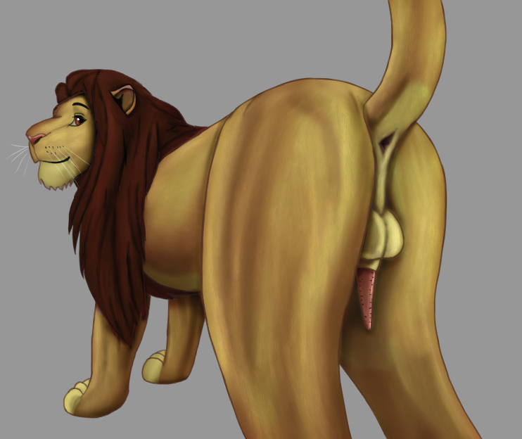 anatomically_correct anatomically_correct_genitalia anatomically_correct_penis animal_genitalia animal_penis anus ass backsack balls brown_eyes disney erection felid feline_genitalia feline_penis feral feral_only genitals lion looking_at_viewer male mammal mane pantherine penile_spines penis solo solo_focus the_lion_king wolfrayay