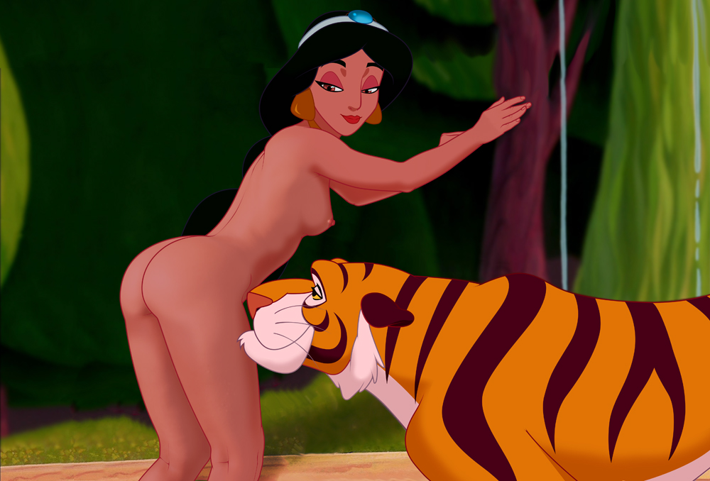 aladdin aladdin_(1992_disney_film) anaxus ass bent_over breasts disney feral imminent_bestiality imminent_sex implied_bestiality implied_zoophilia naked nude nude_female princess_jasmine rajah seductive_look tiger zoophilia