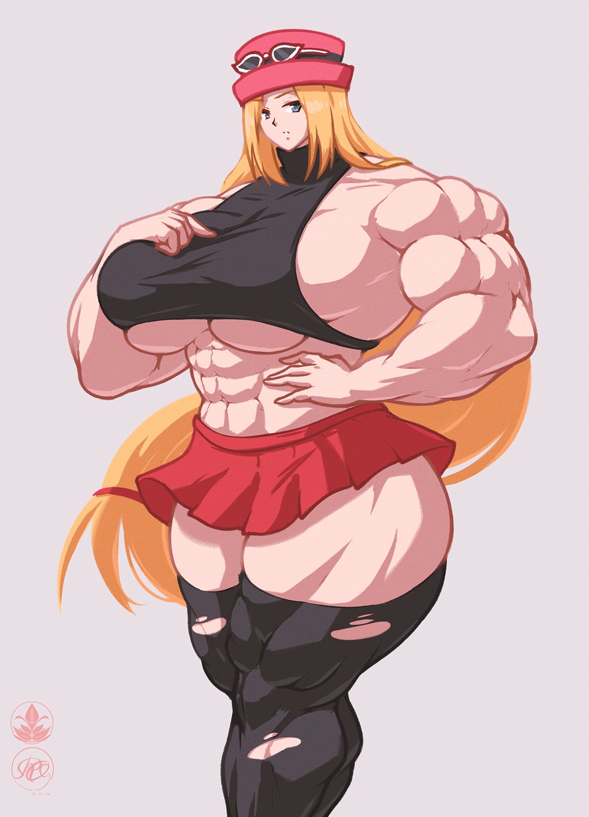 abs biceps big_breasts big_muscles blonde_hair blue_eyes breasts female hair huge_breasts hyper_muscles large_breasts long_hair muscle_growth muscles muscular muscular_female muscular_legs muscular_thighs pokemon pokemon_xy roneesan serena_(pokemon) solo thick_thighs