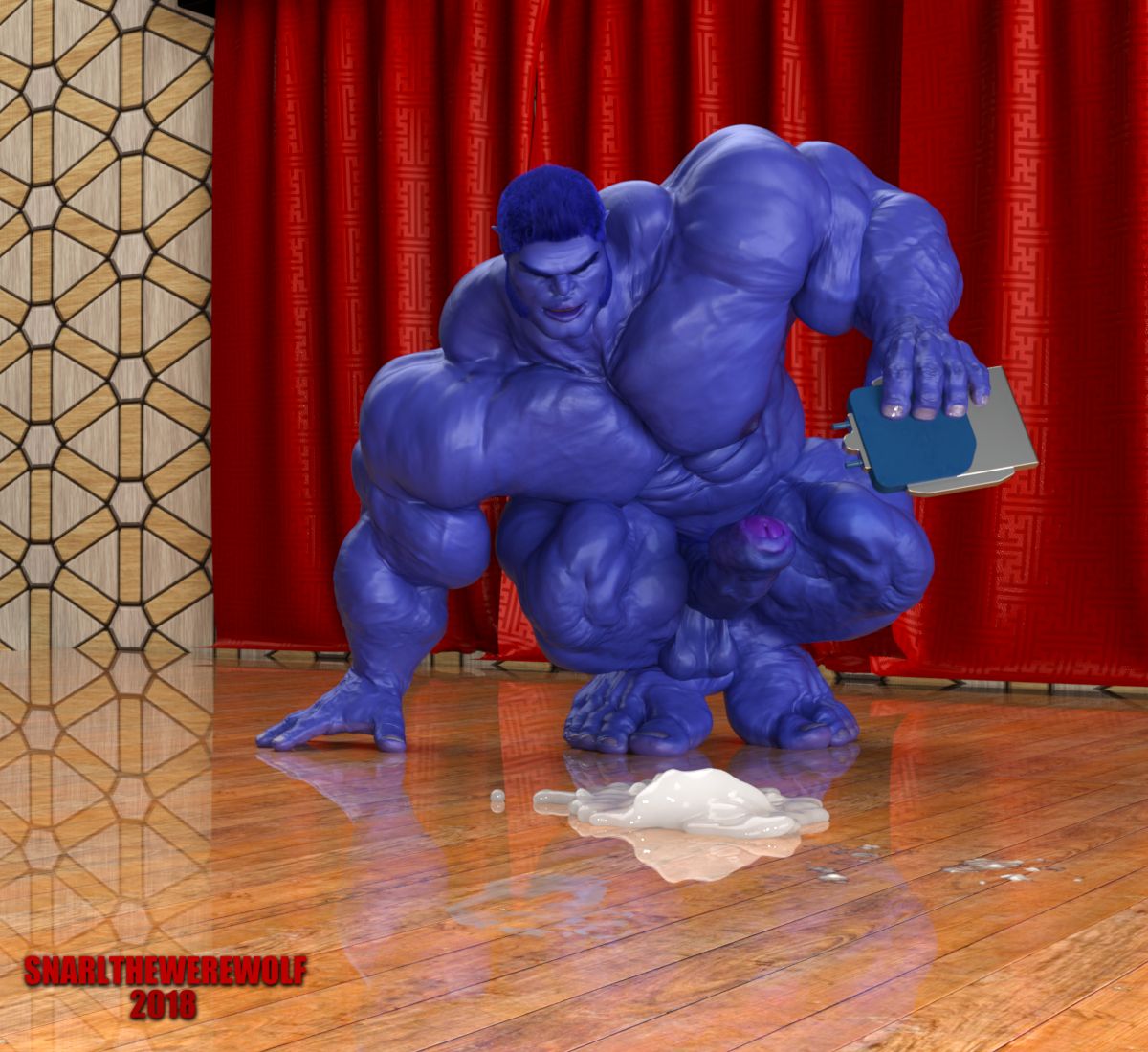 3d 3d_(artwork) anthro balls bara beast_(x-men) big_penis blue_body blue_skin boner cum erection furry hank_mccoy male male_only marvel marvel_comics muscles muscular nude penis snarlthewerewolf solo solo_male squatting x-men