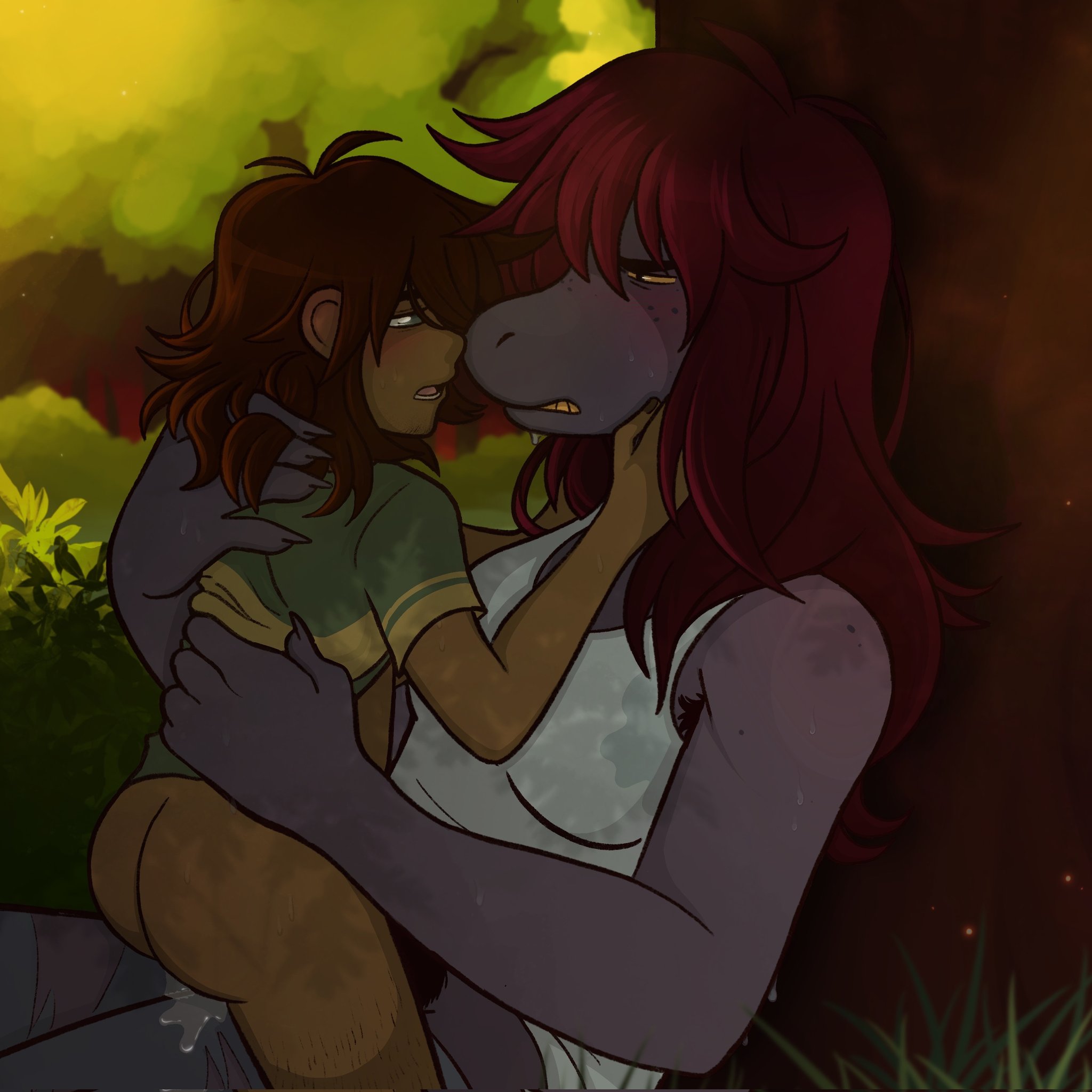 1futa, 1girl, 1nonbinary, anthro, anthro on human, anthro penetrating, artist request, cumming inside, deltarune, female, futa anthro, futa with female, futanari, kris (deltarune), kris female (deltarune), love making, riding, riding penis, susie (deltarune)