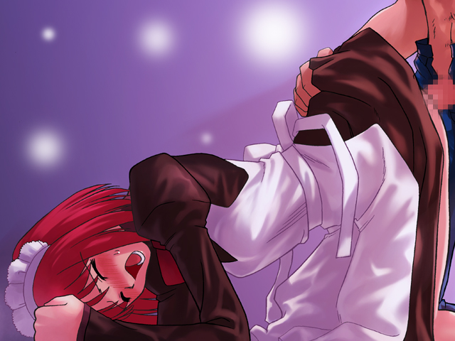 1boy 1girls censored closed_eyes clothed_sex doggy_style from_behind game_cg hisui hisui_(tsukihime) kagetsu_tohya maid no_panties penis red_hair ribbon ribbons sex skirt skirt_lift takeuchi_takashi tears tohno_shiki toono_shiki tsukihime type-moon