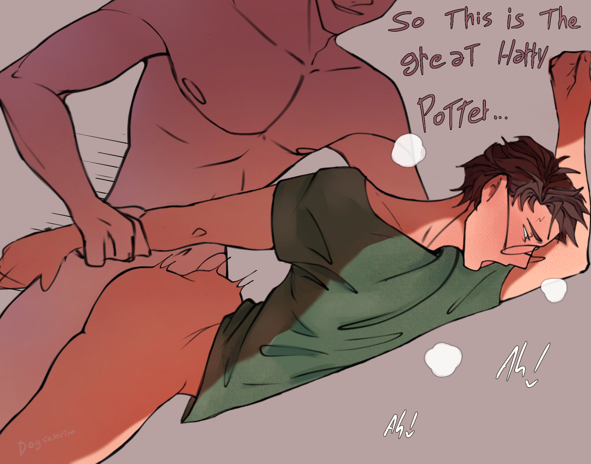 2boys, doggy style, dogselection, draco malfoy, femboy, from behind, gay, glasses, grabbing from behind, harry james potter, harry potter, holding hands, humiliation, male, male only, semi nude, text, twink, wizarding world, yaoi
