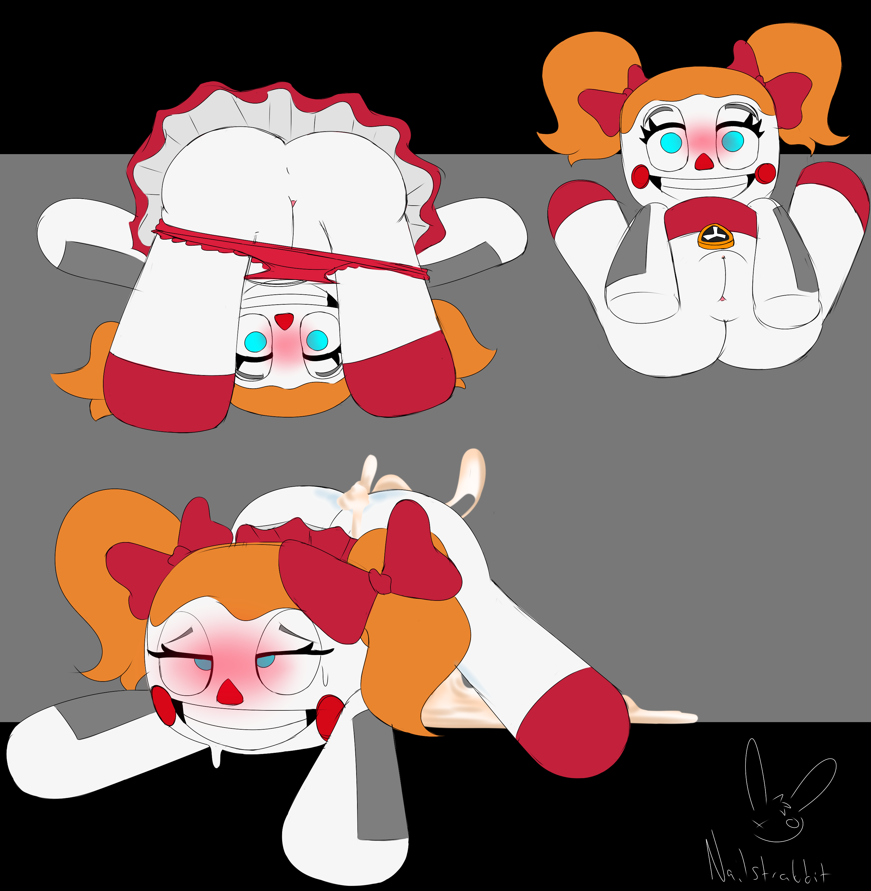 2025, absurd res, blue eyes, brat, circus baby, circus baby (fnaf), color, commission, cum, digital media (artwork), female, female only, five nights at freddy's, five nights at freddy's: sister location, fnaf, multiple poses, nailstrabbit, plush baby, plushie, plushophilia, scottgames, solo, teasing viewer, twintails, uncensored