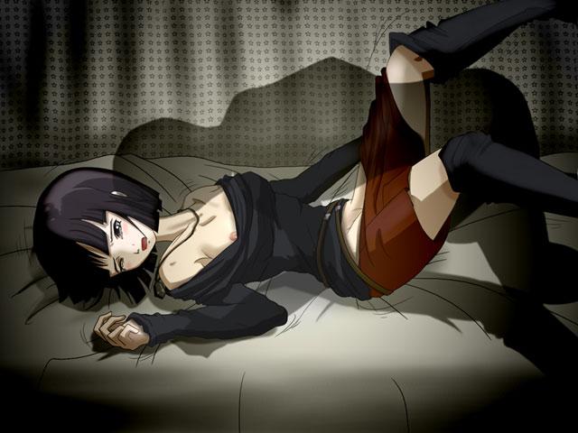 1boy 1girls bare_shoulders black_hair blunt_bangs bob_cut boots dante_(fma) fullmetal_alchemist jewelry jpeg_artifacts knee_boots lyra_(fma) miniskirt necklace nipple_slip nipples rape shadow short_hair skirt solo