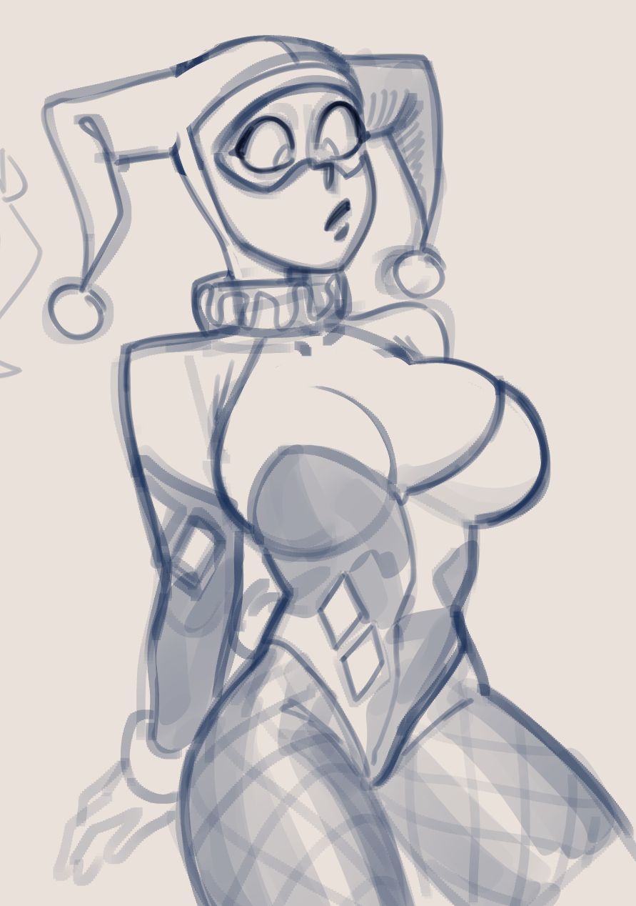 breasts, dc comics, harley quinn, harley quinn (classic), leotard, pantyhose, sketch, teelokay (artist)