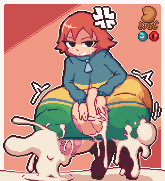 1girls angry black_hair breast_expansion epicpotatolord eyelashes female freckles_on_face kim_pine lactation looking_at_viewer motion_lines pixel_art scott_pilgrim short_hair solo standing white_border white_outline