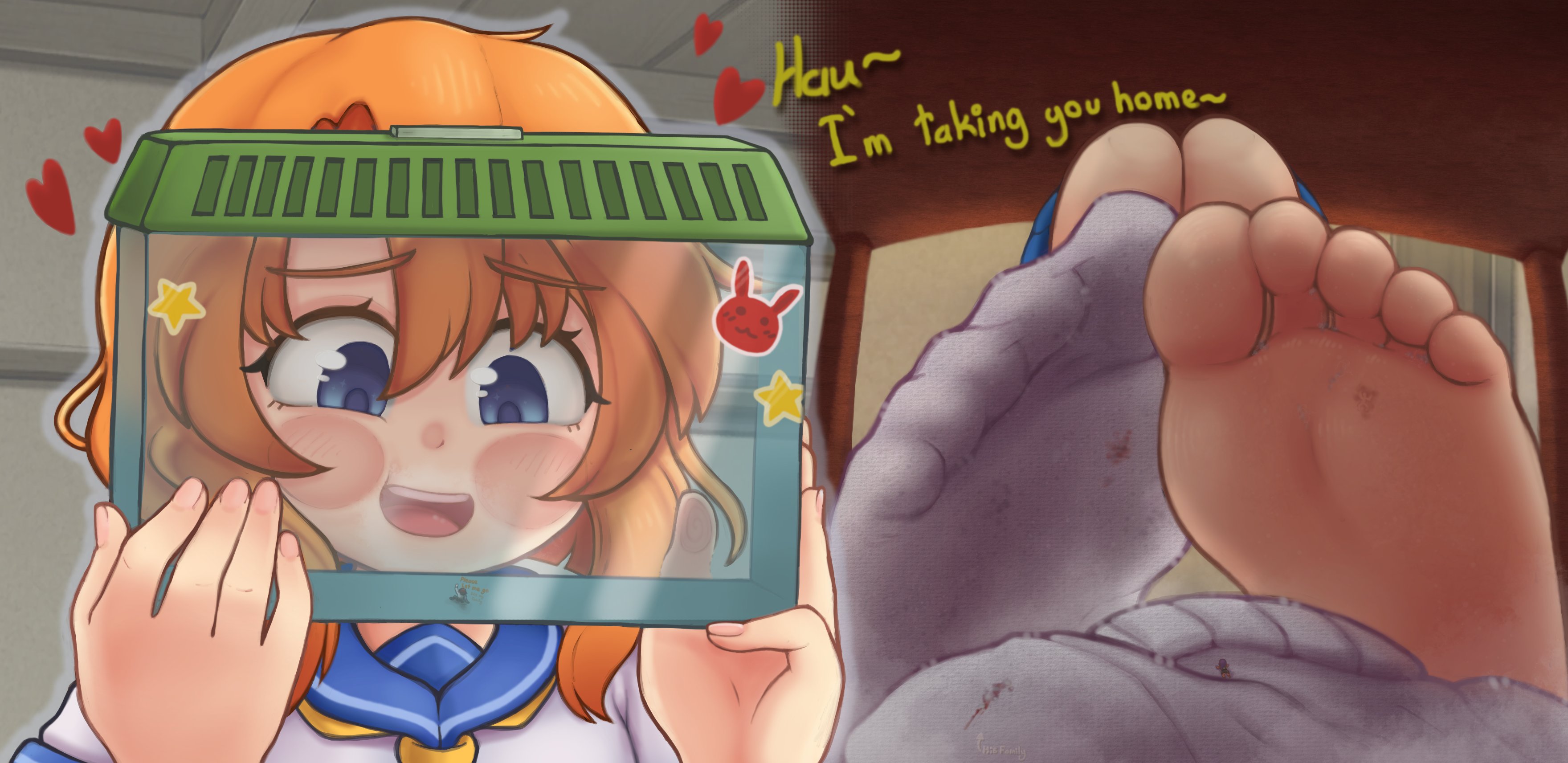 cunlel, feet, feet visible through clothing, foot fetish, giantess, heart, higurashi no naku koro ni, orange hair, ryuuguu rena, socks, under the table, white socks