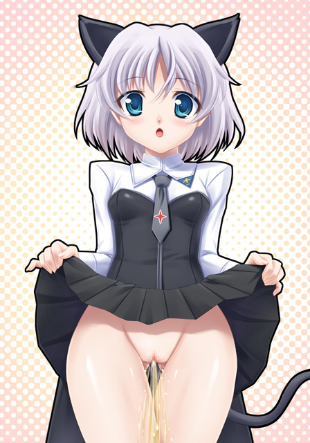 blush clothing fujirin peeing peeing_on_self pussy sanya_v_litvyak skirt skirt_lift small_breasts standing_pee strike_witches tail thigh_gap uncensored urinating_female urine_on_thighs