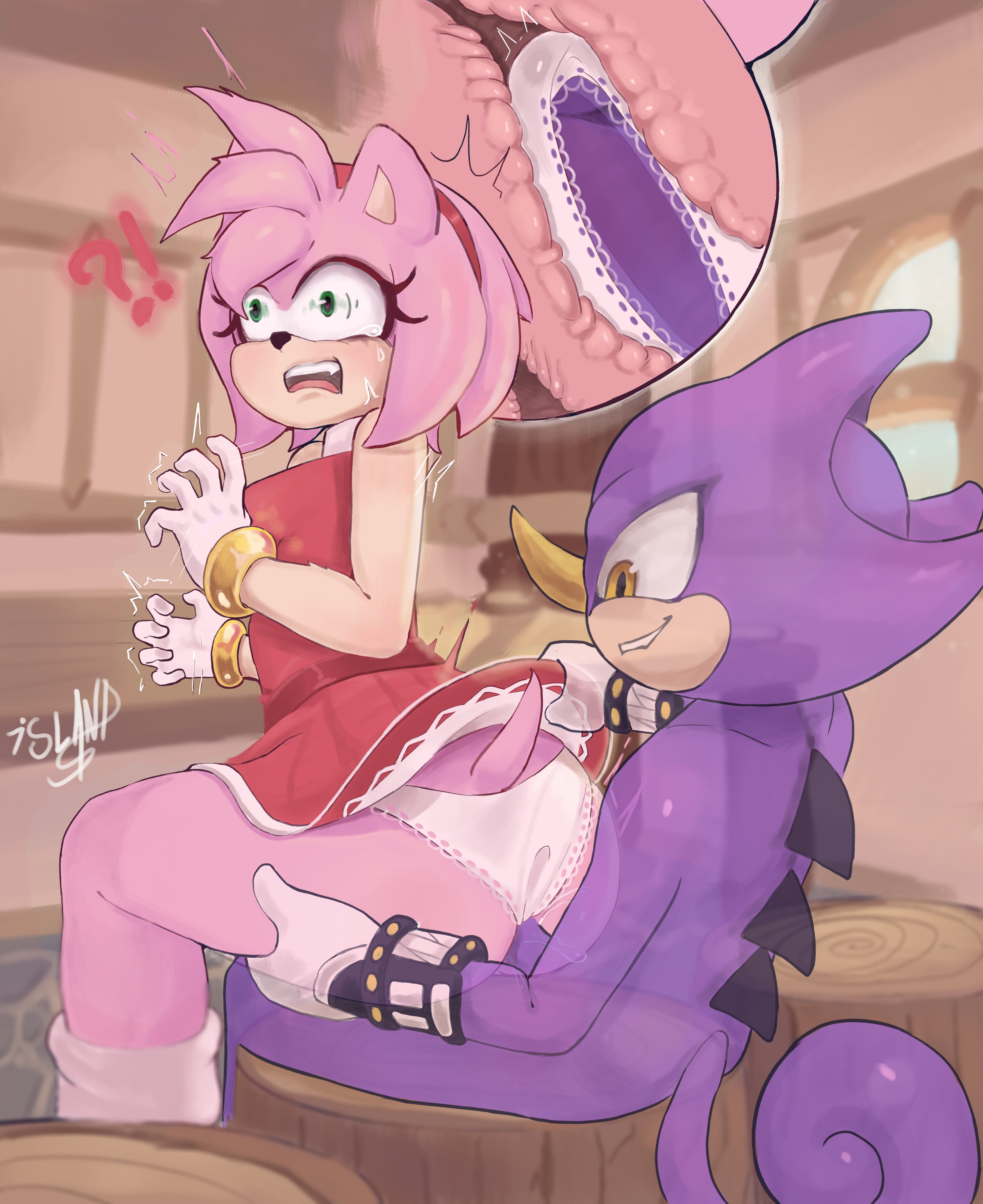 amy rose, big ass, big butt, espio the chameleon, forced in fabric, hedgehog, invisible, invisible male, island nsfw, panties, pantyshot, rape, scared, scared expression, sega, sonic (series), sonic the hedgehog (series), thick thighs, through clothes, upskirt