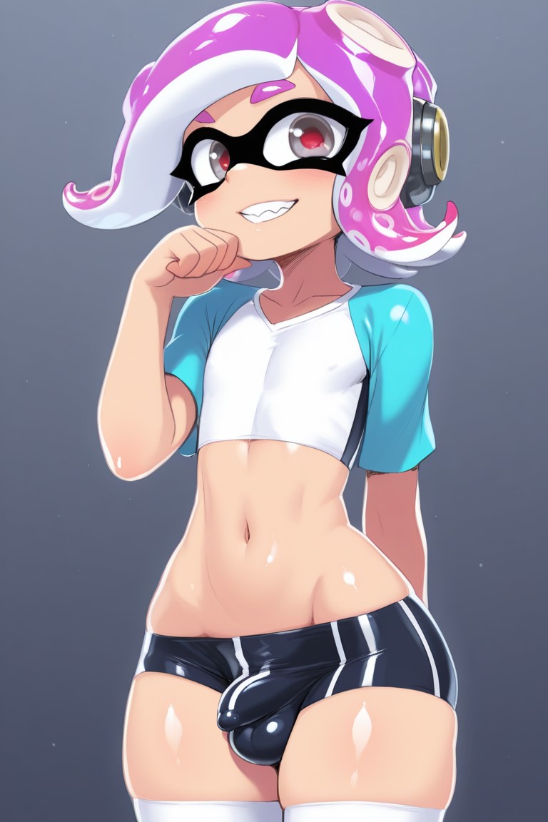 ai_generated bulge cute femboy hybrid inkling midriff octoling splatoon sustaco tight_clothing wide_hips