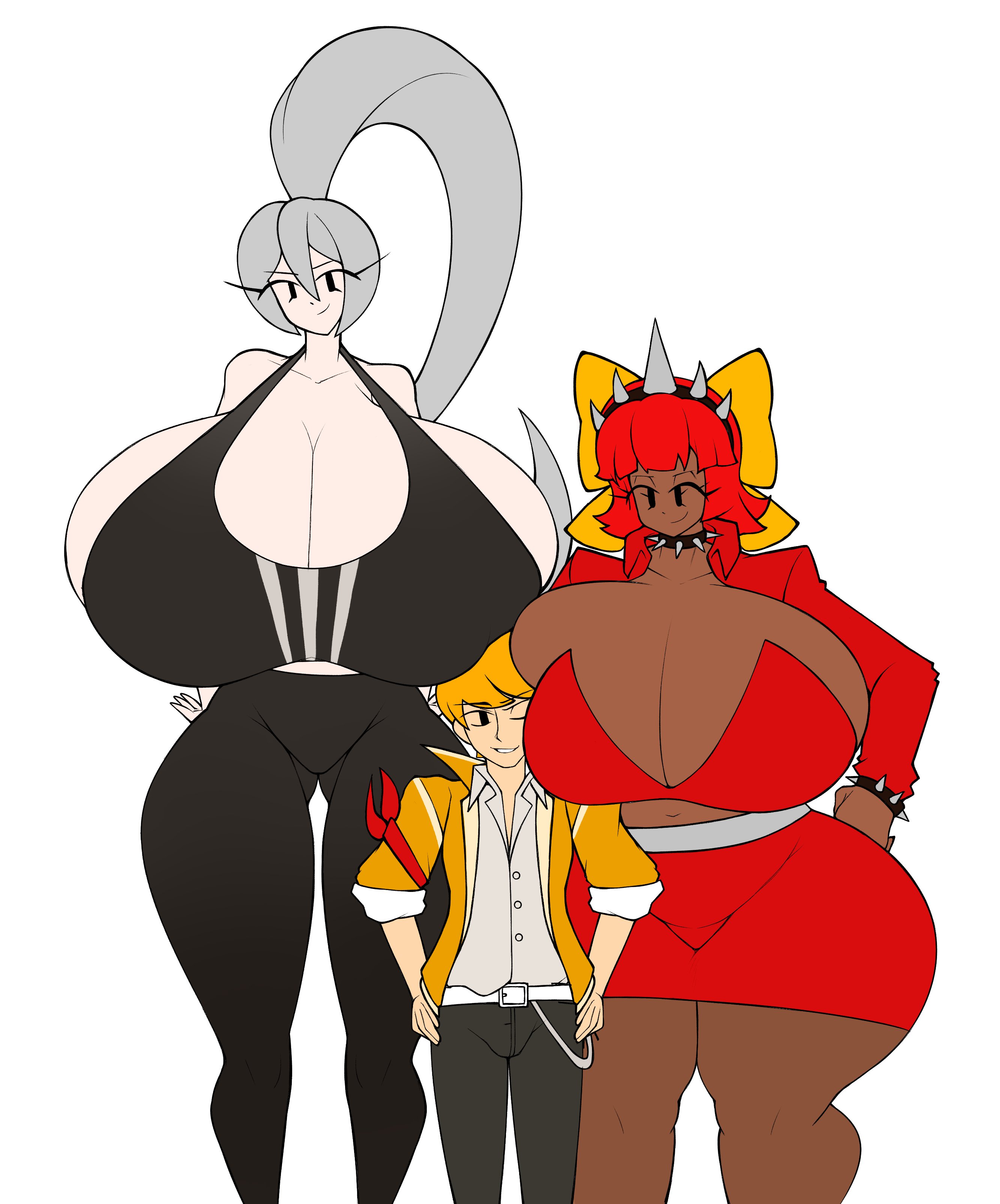 1boy, 2girls, battle for dream island, bfdi, coiny, fromariels, humanized, humanized object show, hyper, hyper breasts, larger female, needle (bfdi), object show, object shows, pin (bfdi), smaller male, smaller male larger female