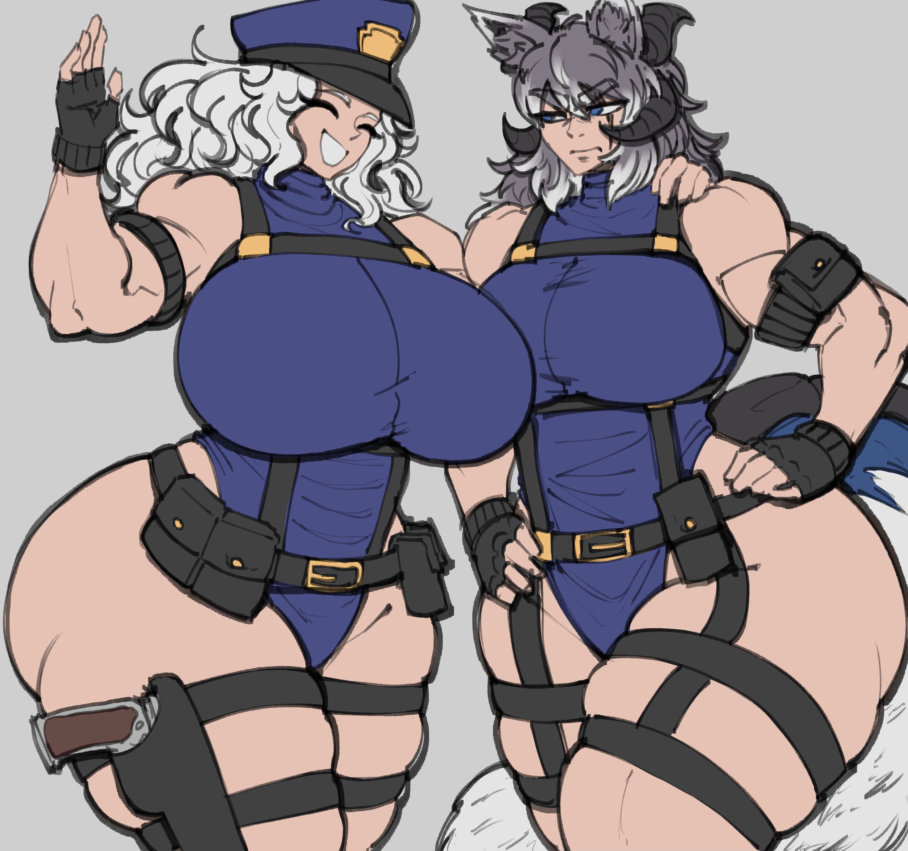 2girls, athletic, athletic female, big ass, big breasts, huge breasts, humble shark, kazuyuki, muscles, muscular, muscular arms, muscular female, oc, original character, original characters, thick thighs