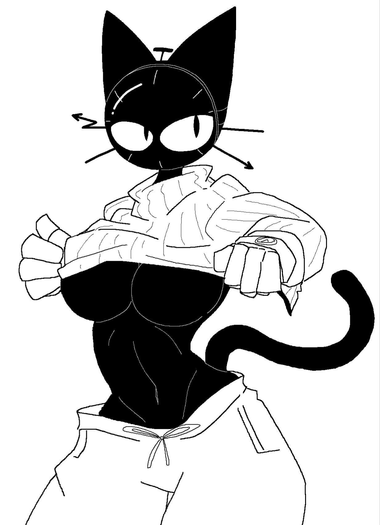1girls, anthro, breasts, cat ears, cat tail, catgirl, clockat (sabgong), female, female only, oc, original character, sabgong, sabgong (copyright), shirt lift, sweater, sweater lift, tagme, underboob