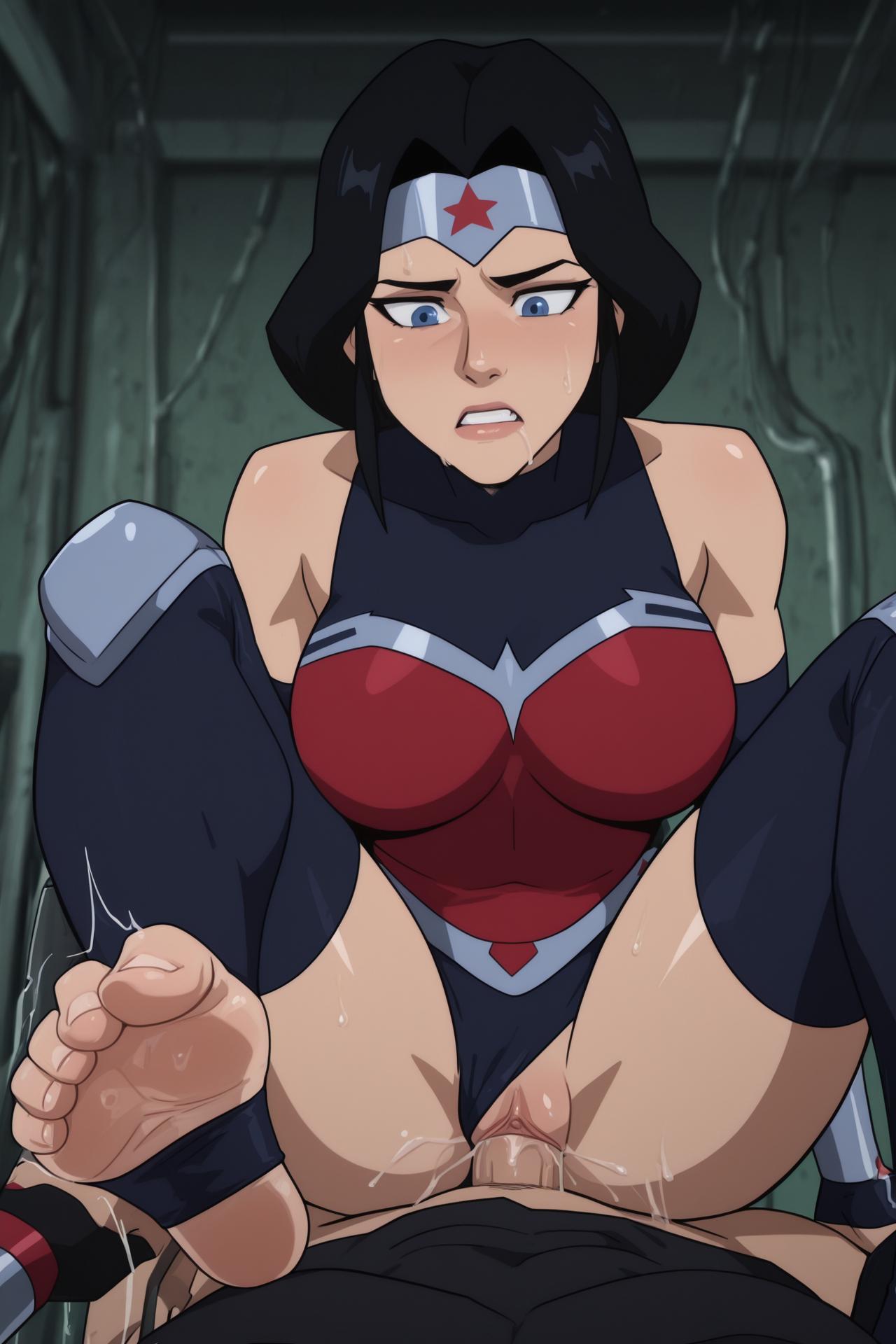 ai generated, dc, dc comics, dcamu, justice league, sweat, tagme, vaginal penetration, wonder woman, wonder woman (dcamu), wonder woman (series)