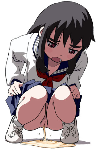 blush copyright_request long_hair lowres no_panties peeing pussy school_uniform serafuku sitting_pee squat squatting tyler_(tyler_garden) tyler_garden uncensored urinating_female urine_on_ground urine_puddle urine_stream wet