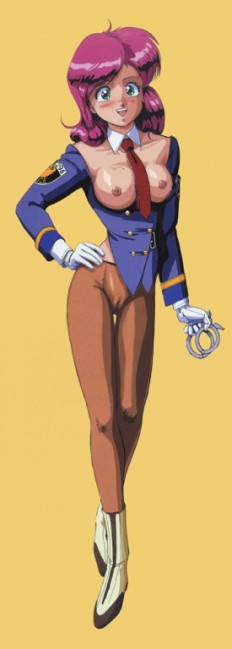 1girls 80s breasts bubblegum_crisis cameltoe female gloves human large_breasts light-skinned_female light_skin long_hair necktie nene_romanova nipples pantyhose pink_hair police police_uniform policewoman shoes solo standing