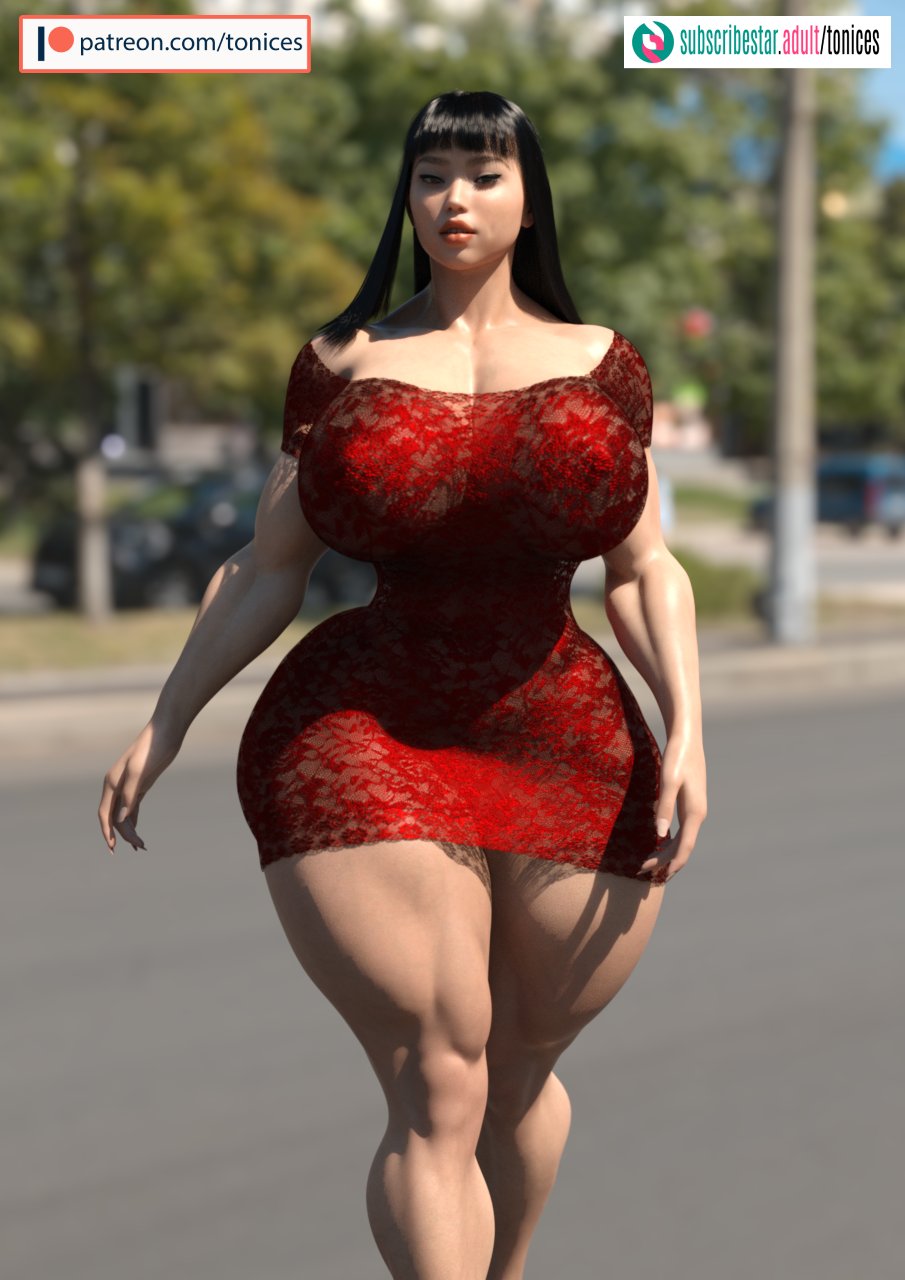 1girls 3d asian asian_female athletic athletic_female biceps big_lips black_hair blurred_background bottom_heavy curvy day daytime deltoids digital_media_(artwork) female femme_fatale fit fit_female front_view hair hips hourglass_figure huge_ass huge_breasts huge_thighs human hyper_thighs keri_(tonices) keri_wong lace_clothing lace_dress legs light-skinned_female light_skin lips long_hair minidress muscles muscular muscular_arms muscular_female muscular_legs muscular_thighs off_shoulder original original_character outside parking_lot red_clothing red_lips see-through_clothing see-through_dress shiny_hair short_dress solo standing straight_hair streaked_hair street sunlight thick thick_legs thick_lips thick_thighs thighs tight_clothing tight_dress tonices trapezius walking wide_hips