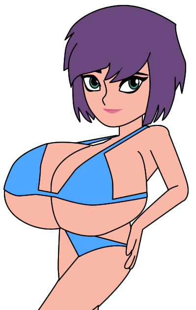 big_breasts bikini blue_bikini ec-707 female green_eyes huge_breasts looking_at_viewer mysticons_(series) purple_hair transparent_background zarya_moonwolf