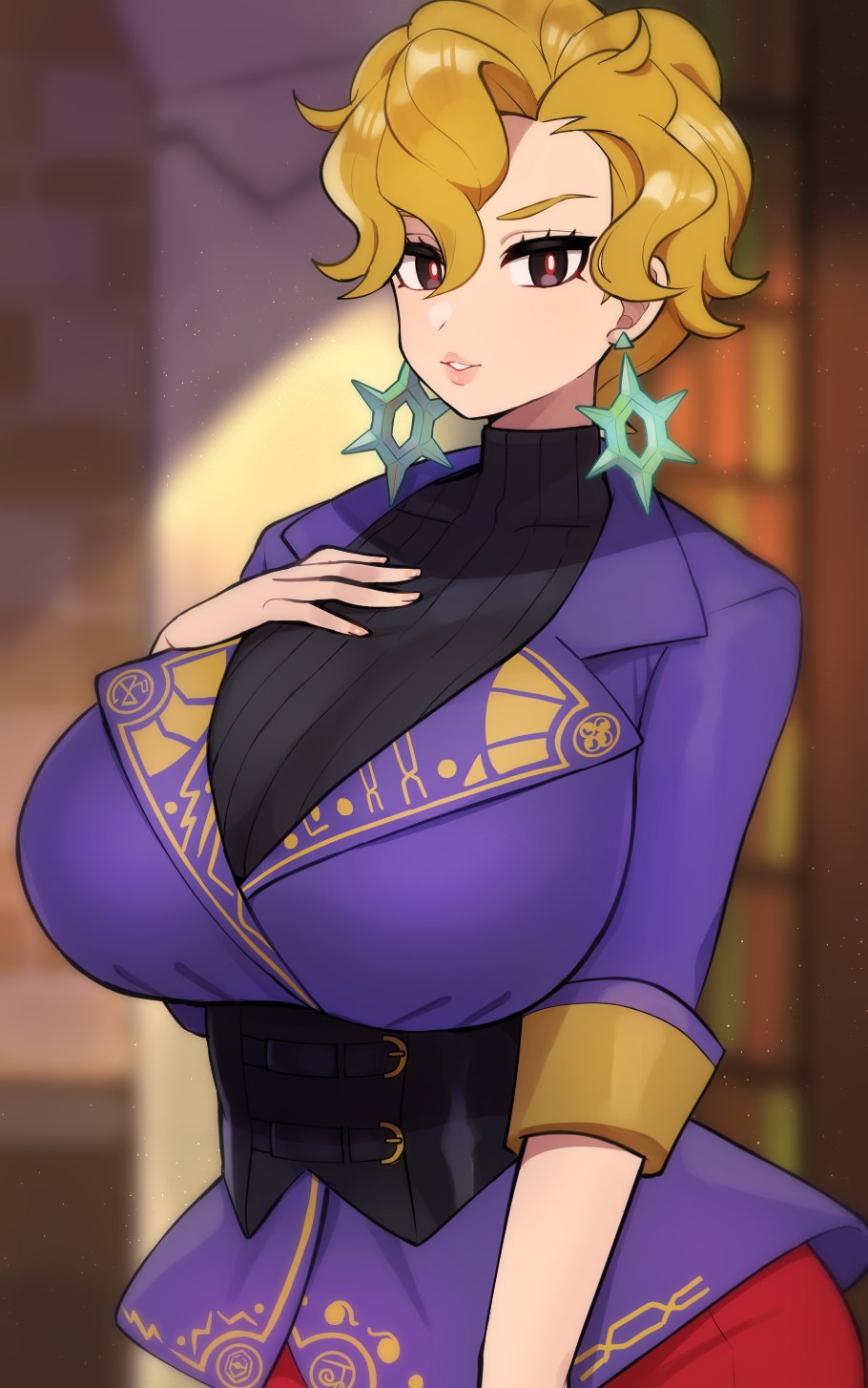 1girls alternate_breast_size big_breasts blonde_hair breasts briar_(pokemon) busty curvaceous curvy curvy_body curvy_female curvy_figure earrings female game_freak huge_breasts kinakosuki large_breasts nintendo pokemon pokemon_(game) pokemon_sv short_hair voluptuous