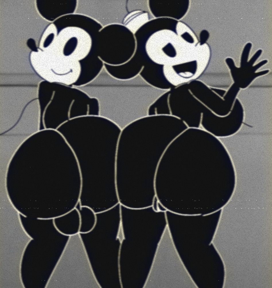 1boy 1girls anthro backsack big_ass big_balls big_butt black_and_white both_sexes_in_same_situation female femboy furu_flami huge_butt male male/female male_shortstack mickey_mouse minnie_mouse mouse public_domain steamboat_willie teapot_(body_type) thick_thighs visible_pussy