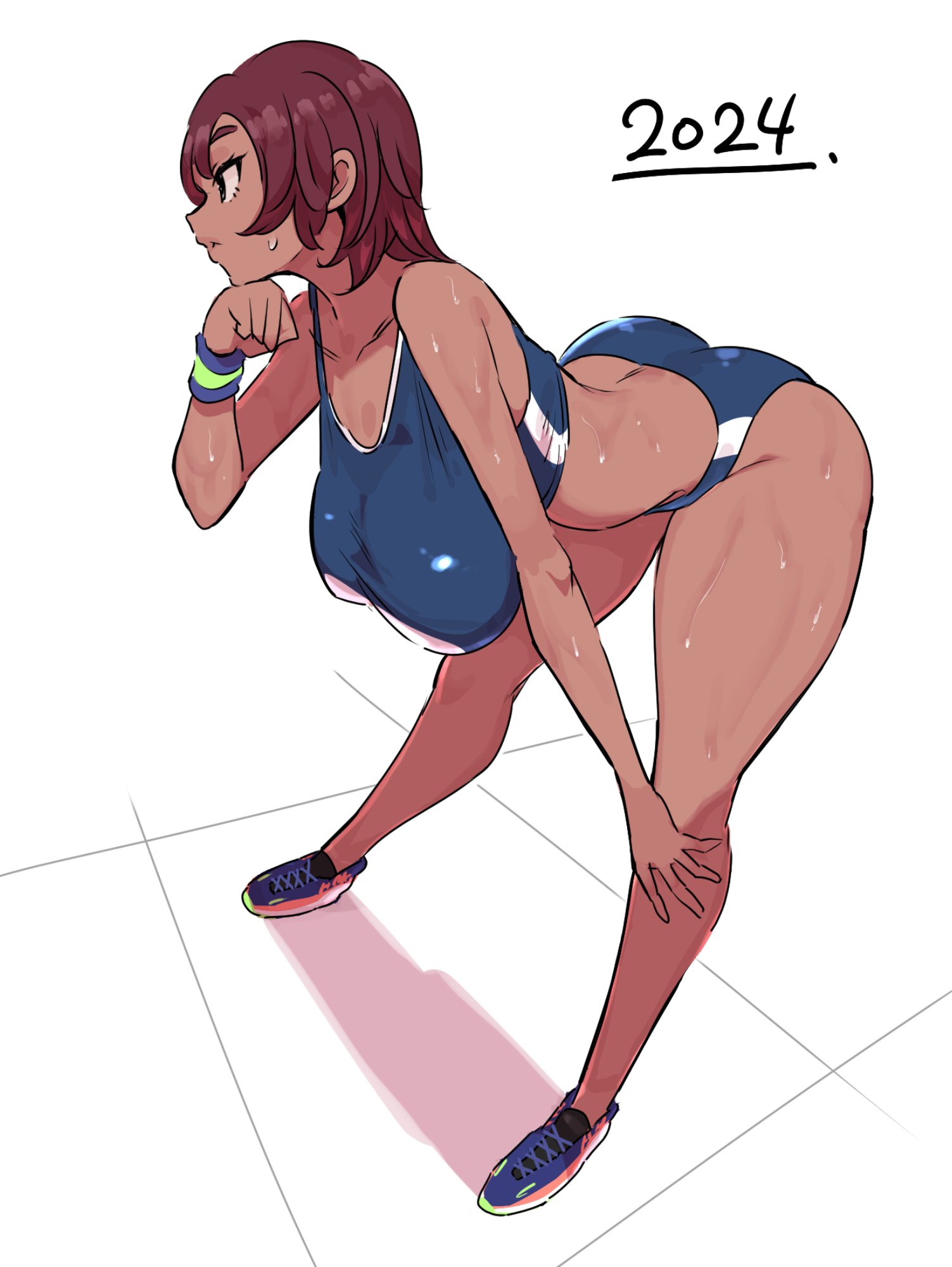 1girls, 2024, big breasts, breasts, brown hair, busty, curvaceous, curvy, curvy body, curvy female, curvy figure, female, female only, huge breasts, large breasts, nac000, original, original character, shoes, sportswear, tomboy, voluptuous