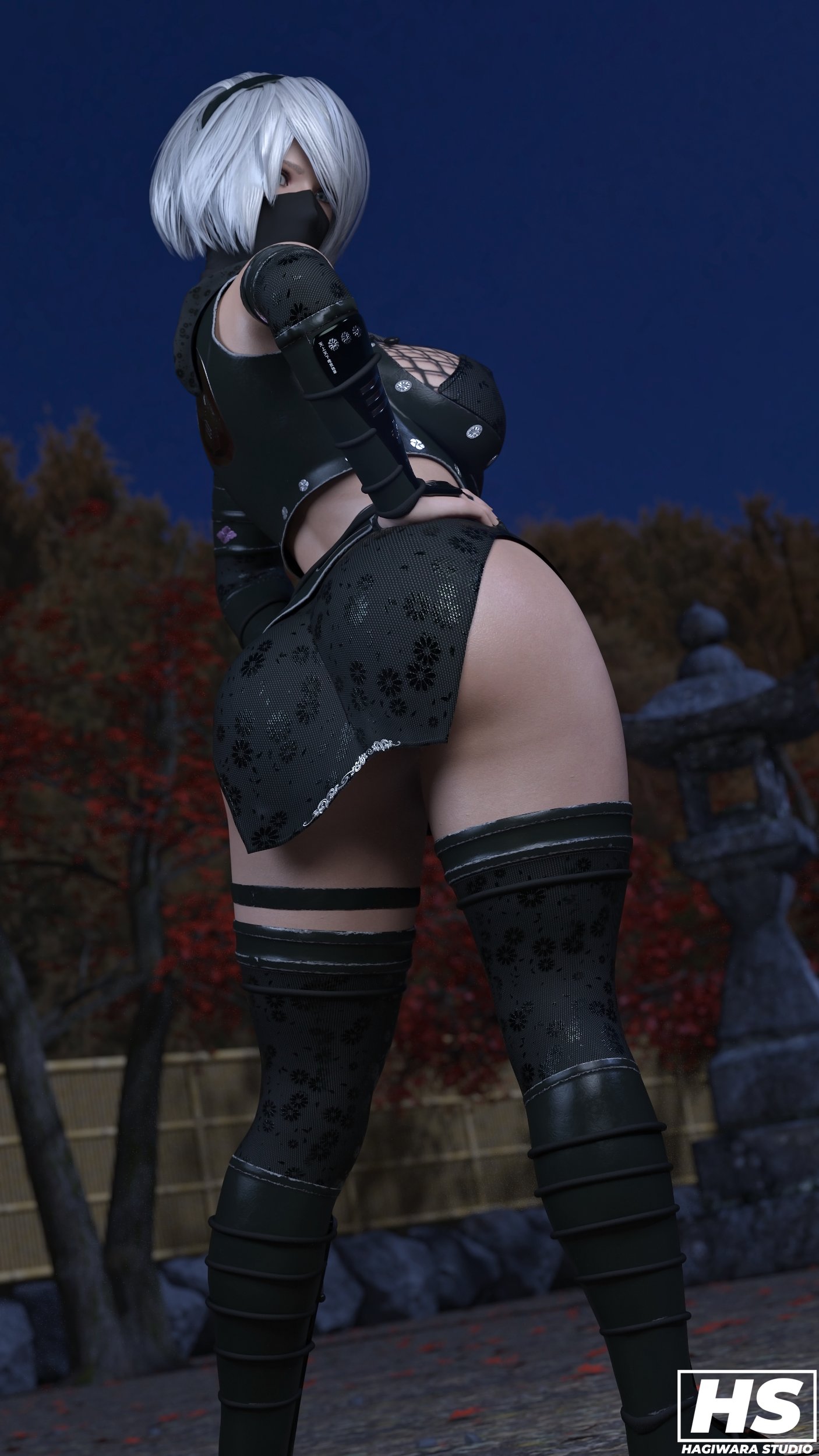 3d, android, ass, big ass, big breasts, blindfold, breasts, curvaceous, female, female only, hagiwara studio, nier, nier: automata, ninja, robot girl, sexbot, solo, solo female, tagme, thick thighs, white hair, wide hips, yorha 2b