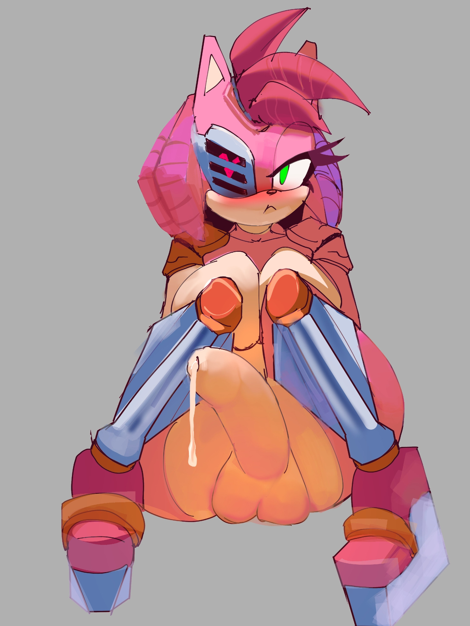 amy rose, anthro, balls, cyborg, cyborg girl, female, furry, furry futa, furry only, futanari, humanoid penis, intersex, penis, precum, rusty rose, silencioarthub, solo, solo futa, sonic (series), uncircumcised, uncut, unretracted foreskin