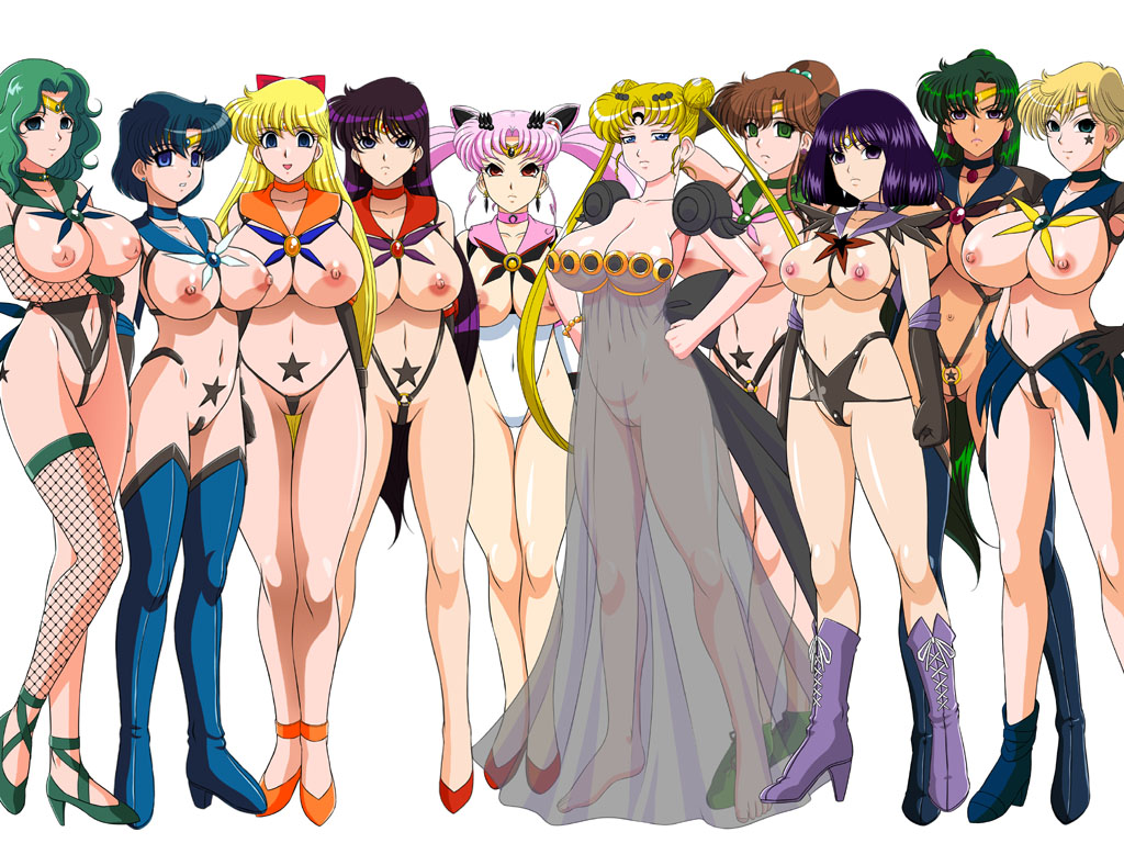 10girls 1990s_(style) 2019 6+girls ami_mizuno ankle_boots bangs bare_shoulders barefoot big_breasts bishoujo_senshi_sailor_moon black_gloves black_hair blank_eyes blonde_hair blue_eyes blue_footwear blue_hair boots bow breasts brooch brown_hair chibi_usa choker cleavage cleft_of_venus clenched_hands closed_mouth clothing collarbone corrupted corruption covered_navel cross-laced_footwear dark-skinned_female dark_skin double_bun dress earrings elbow_gloves empty_eyes everyone eyelashes facial_mark female female_focus female_only fishnet_legwear fishnet_stockings fishnets forehead_mark full_body glamour_works gloves green_eyes green_footwear green_hair groin hair_bobbles hair_intakes hair_ornament half-closed_eyes hands_on_hips haruka_tenou high_heel_boots high_heels hotaru_tomoe inverted_nipples jewelry knee_boots large_breasts legs_apart legs_together lineup long_hair looking_at_viewer makoto_kino medium_breasts michiru_kaiou minako_aino multiple_girls navel nipples open_mouth parted_lips pink_hair ponytail princess_serenity pubic_tattoo pumps purple_eyes purple_footwear purple_hair pussy red_eyes red_footwear rei_hino retro_artstyle sailor_chibi_moon sailor_collar sailor_jupiter sailor_mars sailor_mercury sailor_moon sailor_neptune sailor_pluto sailor_saturn sailor_uranus sailor_venus scowl see-through see-through_clothing setsuna_meiou shiny shiny_hair shiny_skin shoes short_hair simple_background single_thighhigh smile standing star_(symbol) stockings strapless strapless_dress tattoo thigh_boots thigh_gap thigh_high_boots thighhighs thighs tiara toes twintails uncensored usagi_tsukino white_background white_gloves