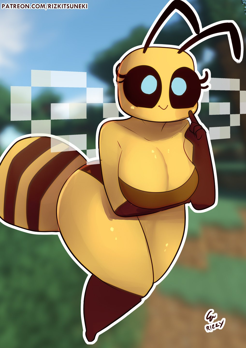 1girls 2019 5_fingers antennae anthro anthro_only anthrofied arthropod arthropod_abdomen arthropod_humanoid ass bare_shoulders bee bee_(minecraft) big_ass big_breasts big_butt black_sclera black_skin black_stripes blue_eyes breast_hold breasts butt cleavage cute eyelashes female female_only game_background hips hourglass_figure huge_ass huge_breasts huge_butt humanoid insects large_ass large_breasts large_butt looking_at_viewer microsoft miiyauwu minecraft mojang rizkitsuneki signature smile smiling solo solo_female stripes text thick thick_ass thick_thighs thighs video_games watermark wide_hips xbox_game_studios yellow_skin