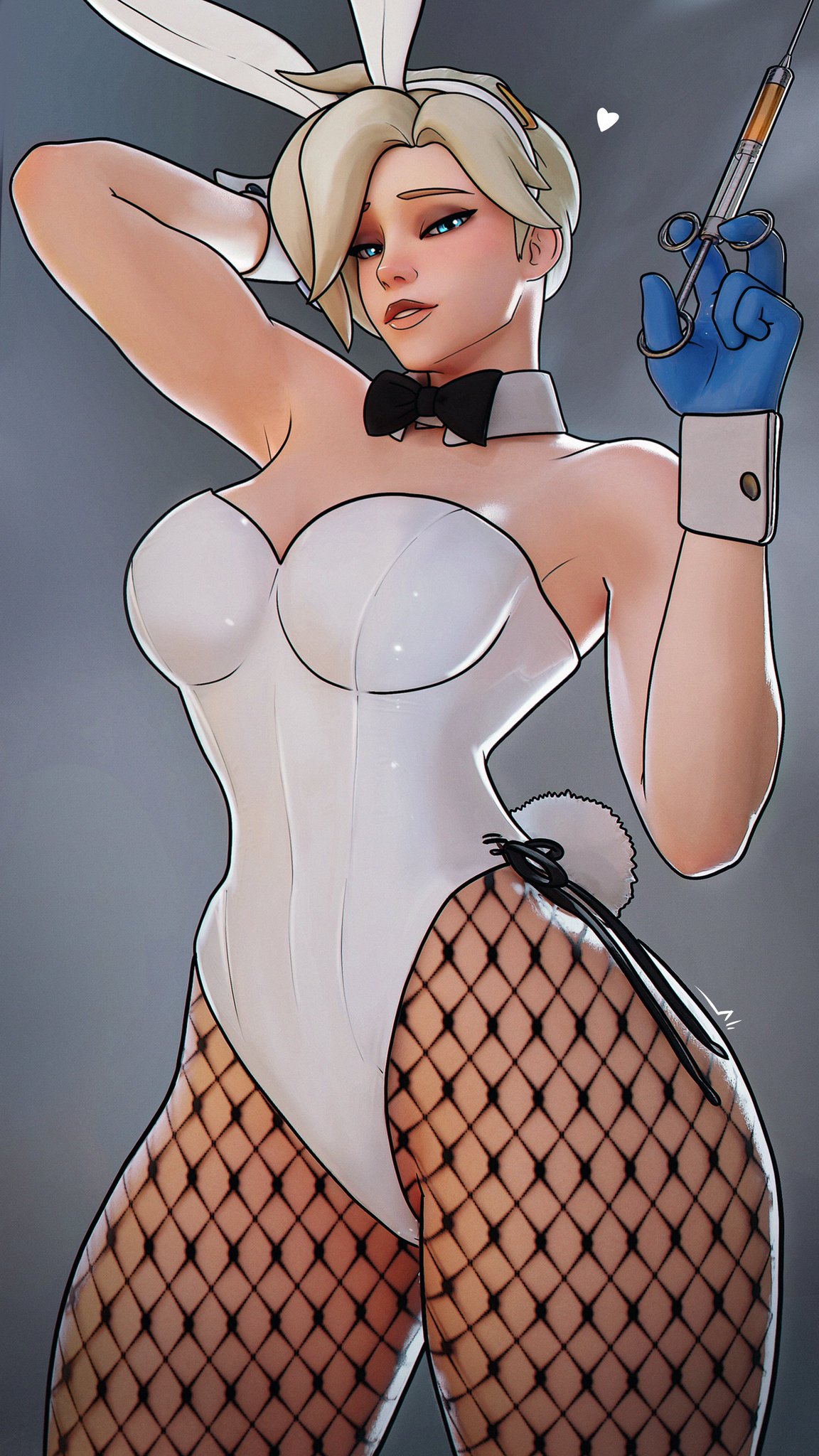 1girls, 3d, 3d (artwork), 3d model, 3d render, ass, background, big ass, big breasts, blonde female, blonde hair, blonde hair female, blonde-haired female, blue eyes, blue gloves, breasts, bunny costume, bunny ears, bunny girl, bunny tail, bunnysuit, choker, cleavage, clothed, clothed female, clothes, clothing, collar, curvaceous, curvy, curvy female, curvy figure, cyan eyes, eyebrows, eyeliner, female, female focus, female only, fishnet, fishnet legwear, fishnet stockings, fishnets, fit, fit female, fully clothed, fully clothed female, gloves, grey background, heart, heart symbol, highres, holding, holding object, injection, large breasts, leotard, light skin, light-skinned female, long legs, looking at viewer, mercy, needle, no bra, no panties, overwatch, overwatch 2, presenting to viewer, reflection, ribbon, seductive, seductive look, seductive pose, seductive smile, sexy, sfrinzy, simple background, skimpy, skimpy clothes, slim waist, solo, solo female, solo focus, syringe, thick, thick ass, thick butt, thick thighs, thighs, tight clothes, tight clothing, video game character, video games, voluptuous, voluptuous body, voluptuous female, white leotard, wide hips
