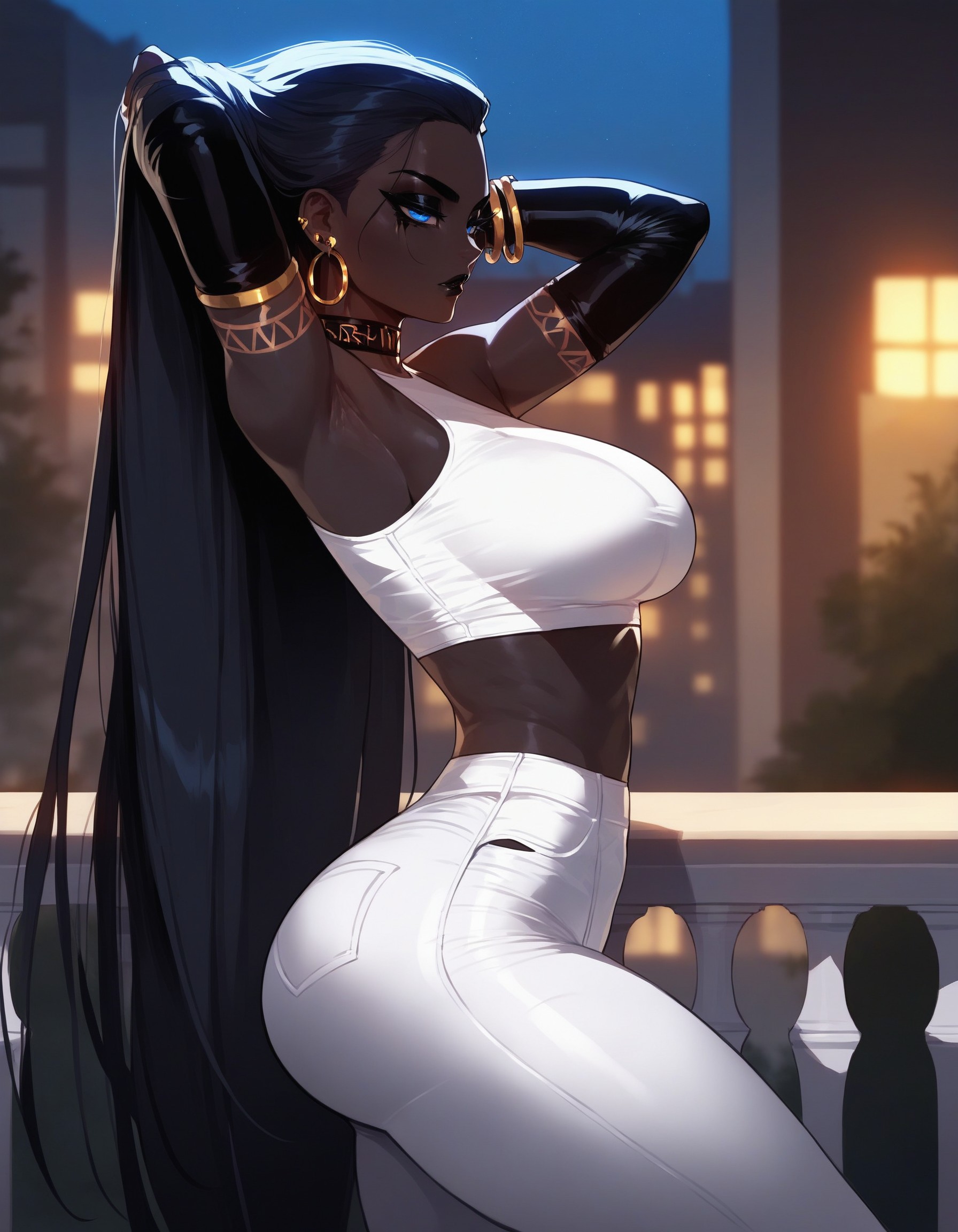 1girls, ai generated, bare shoulders, big breasts, bitch, black hair, black lips, black lipstick, black mascara, blue eyes, breasts, choker, curvy, curvy figure, dark-skinned female, dominant, dominant female, earrings, eyelashes, eyeshadow, female, fit, fit female, goth, goth girl, gothic, jamila (xandr), large breasts, long hair, makeup, mature female, milf, pants, queen, sexy, straight hair, taller female, tatoos, tattoo, thick ass, thick thighs, thight clothing, turtleneck, very dark-skinned female, very long hair, xandr