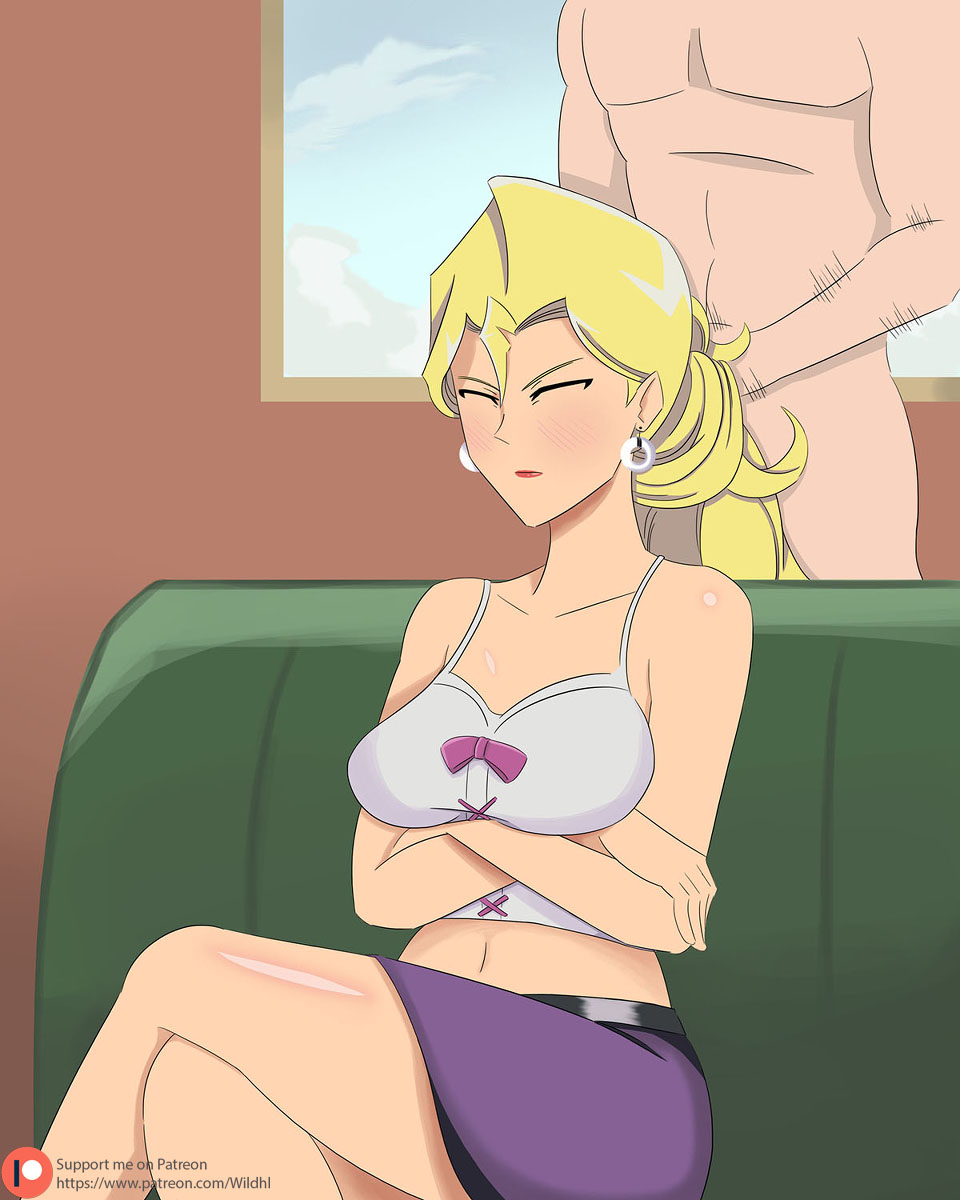 beltskirt, female, hair grab, hairjob, mai valentine, male, purple skirt, unseen male face, wildhl, yu-gi-oh!