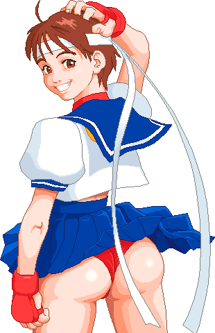 alpha_channel ass big_ass brown_eyes brown_hair fingerless_gloves for_sticker_use hand_on_head headband looking_at_viewer pantyshot pixel_art png sakura_kasugano school_uniform schoolgirl seifuku skirt skirt_lift smile smiling sticker_template street_fighter street_fighter_alpha transparent_background transparent_png warnerc