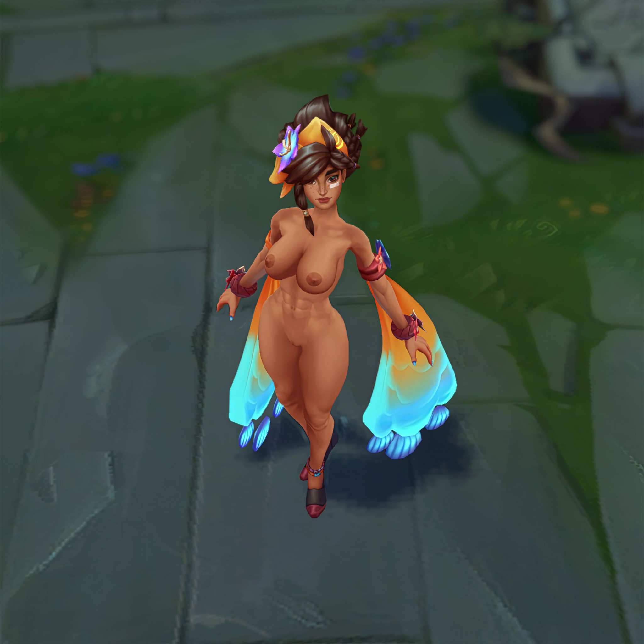 1girls, 3d, areolae, ass, big ass, big breasts, big butt, breasts, brown hair, female, female only, functionally nude, functionally nude female, large breasts, league of legends, long hair, mod, ninfrock, nipples, pool party taliyah, pussy, shaved pussy, solo, solo female, taliyah, thick thighs, wide hips