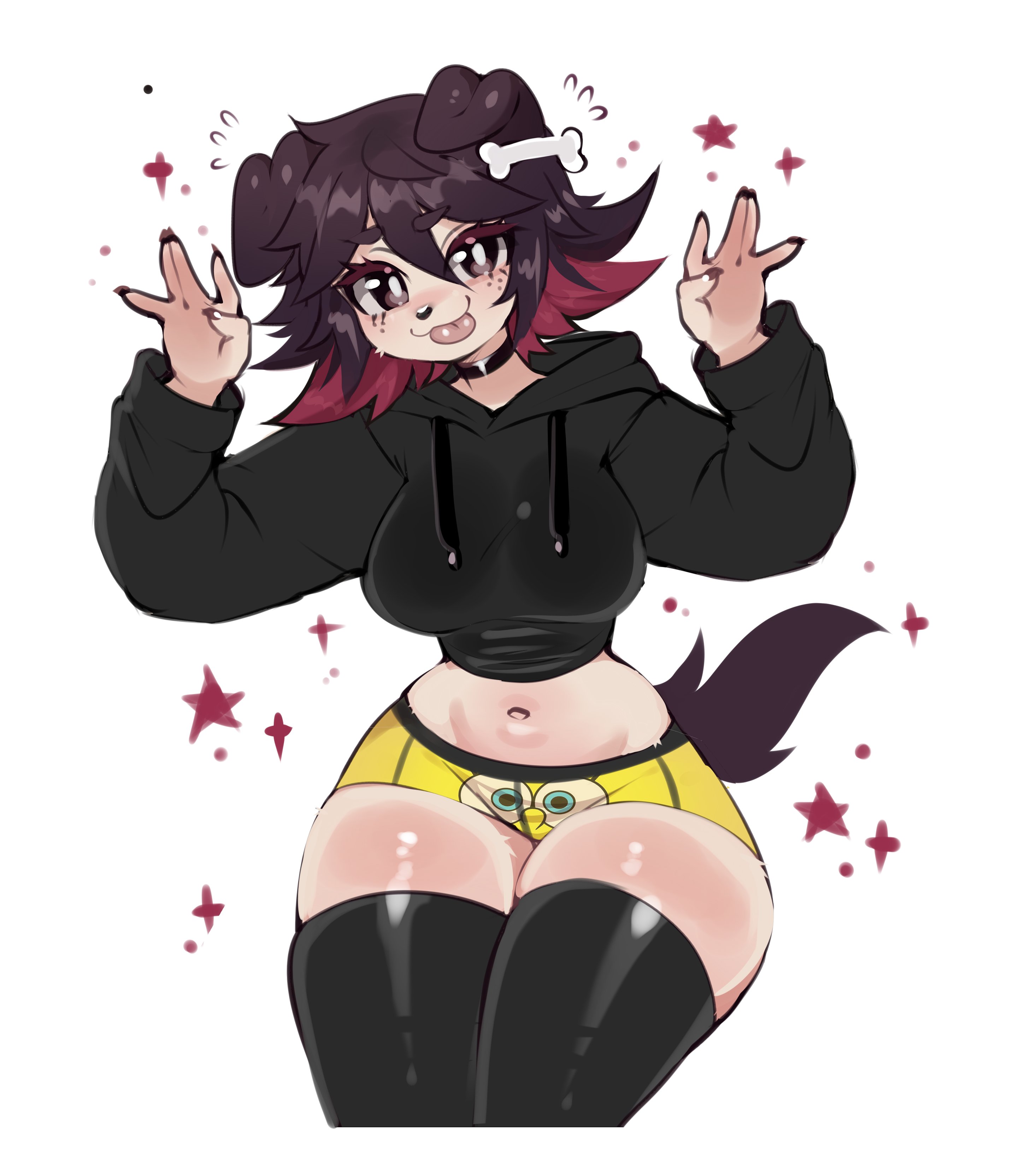 animal nose, big hips, dog ears, dog tail, freckles, fredek666, hair clips, hoodie, long nails, nickelodeon, nicktoons, spongebob reference, spongebob squarepants, spongebob squarepants (character), spongebob underwear, tagme, tongue out, velvet (sashley)