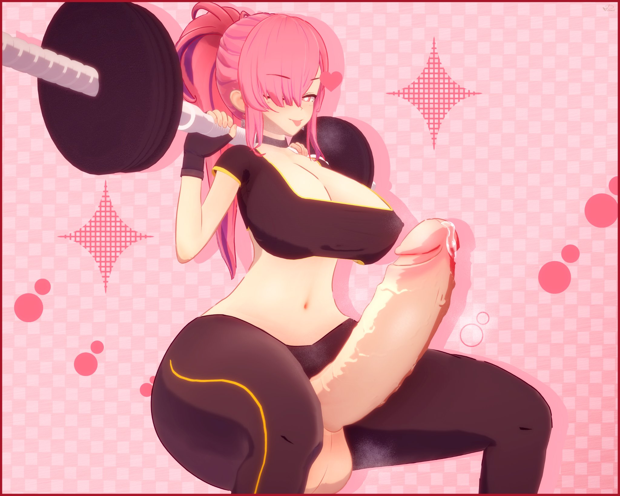 1futa, 3d, breasts, character request, futanari, huge breasts, huge cock, intersex, lifting, penis, prinmei, tagme, tagme (character)