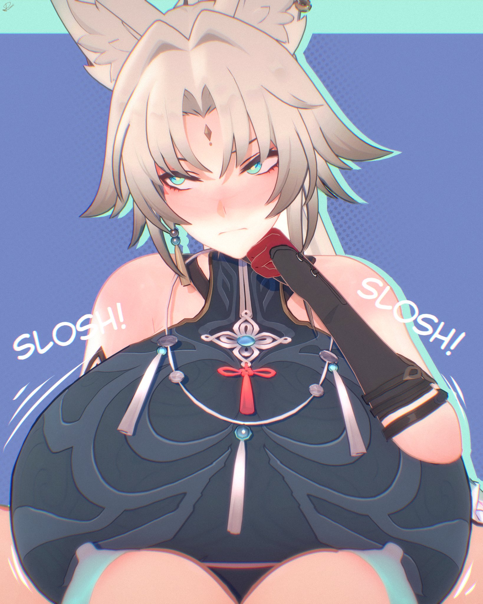 1futa, 1girls, breasts, feixiao (honkai: star rail), female, futanari, honkai: star rail, huge breasts, intersex, paizuri, paizuri under clothes, pov, prinmei, tagme