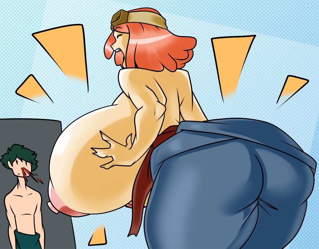 ass, breasts, dreadlocks, female, flashing, from behind, huge ass, huge breasts, hyper, izuku midoriya, mei hatsume, my hero academia, nipples, nosebleed, presenting breasts, presenting hindquarters, winterwarning