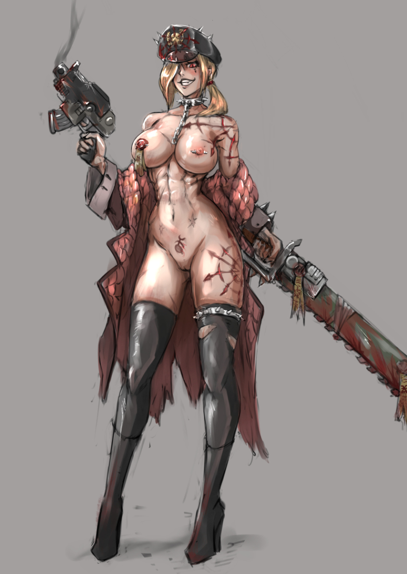 1girls astra_militarum chaos_(warhammer) collar commissar female female_only high_heels imperial_guard imperium_of_man metal_collar nipple_piercing piercing purity_seal sirpetus warhammer_(franchise) warhammer_40k