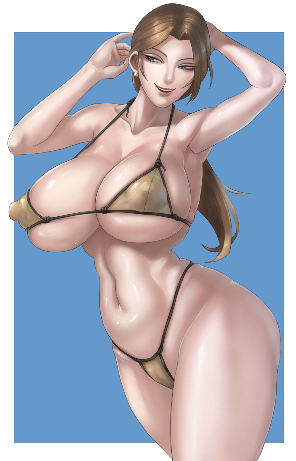 1girls, areolae, big breasts, bikini, breasts, erect nipples, female, female only, large breasts, nipples, okai, solo
