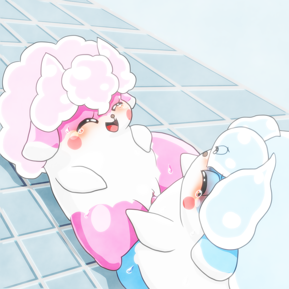 1:1 anthro anthro_on_anthro blue_fur blush clitoris closed_eyes cocotama duo featureless_limbs female fur himitsu_no_cocotama lying male mammal multicolored_fur nude on_back open_mouth parine penetration penis pink_fur pussy sarine sex straight two_tone_fur vaginal_penetration white_fur 九尾