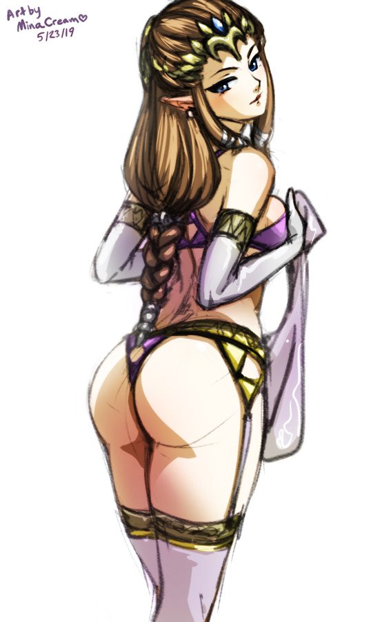 1girls, artist name, ass, clothing, dated, female, female only, hair, lingerie, long hair, minacream, nintendo, princess, princess zelda, solo, the legend of zelda, twilight princess, video games, zelda (twilight princess)