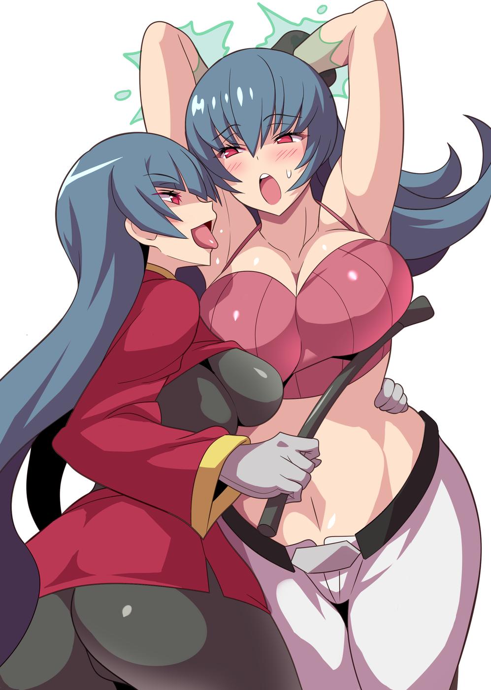 2girls alternate_breast_size anime_style armpit_licking armpits black_hair blush bondage breasts cleavage clone dual_persona female female_only femdom femsub human human_only incest konno_tohiro large_breasts nintendo open_mouth oral pink_eyes pokemon pokemon_bw2 pokemon_frlg pokemon_gsc pokemon_hgss pokemon_lgpe pokemon_rgby psychic_powers psychic_restrain restrained sabrina_(pokemon) sabrina_(pokemon_hgss) self_domination selfcest time_paradox tongue tongue_out white_background yuri